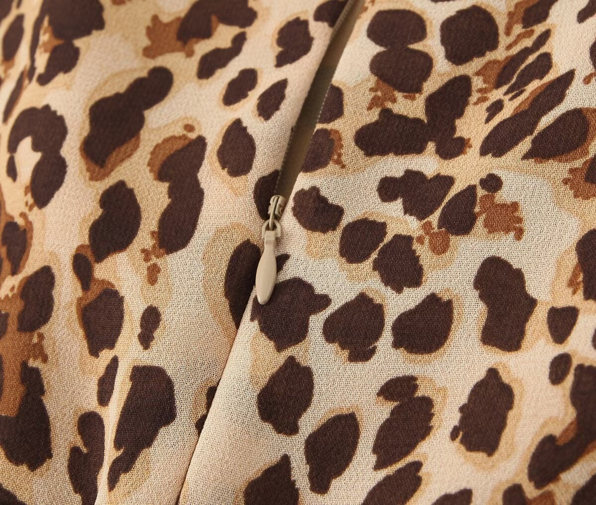 French Retro Flat Off Shoulder Sexy Leopard Print Mini Suspender A Line Short Dress