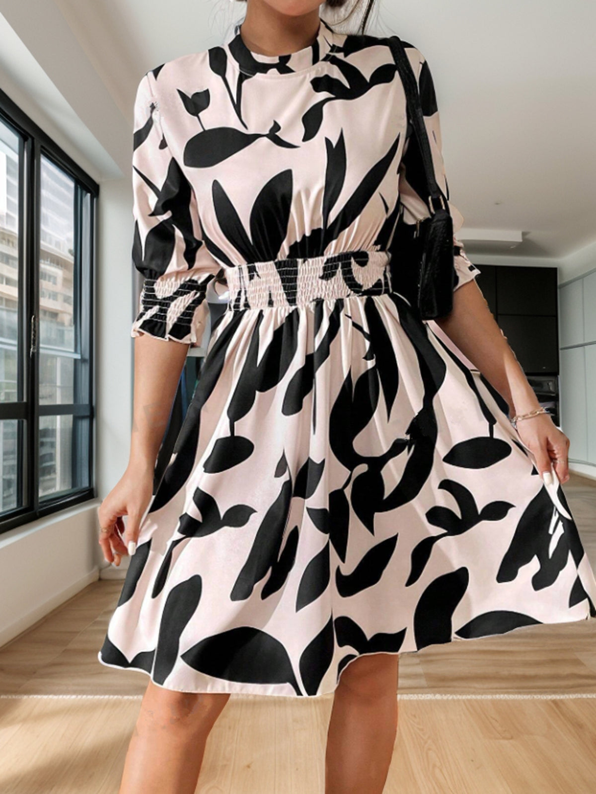 Women Summer Crew Neck Printed Elegant A Line Dress