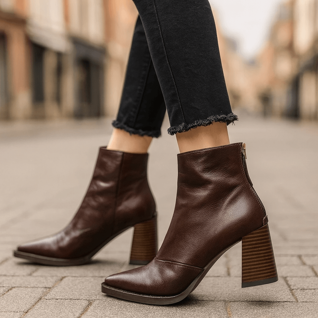 Square Toe Block Heel Back Zip Ankle Boots