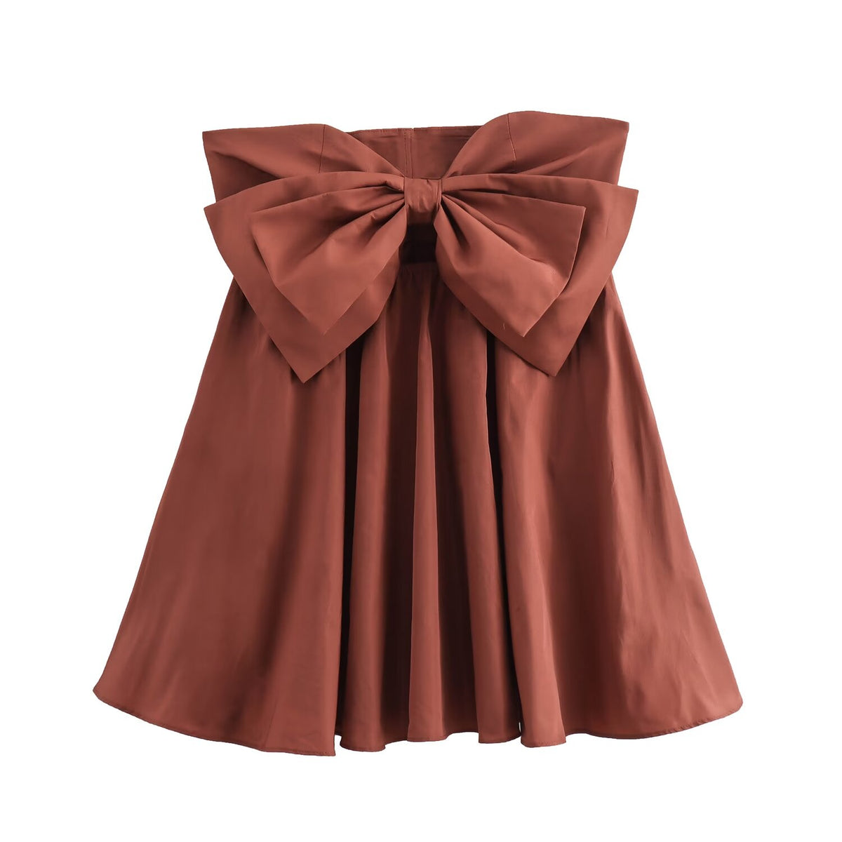 Strapless Oversized Bow Front Pleated A-Line Mini Dress
