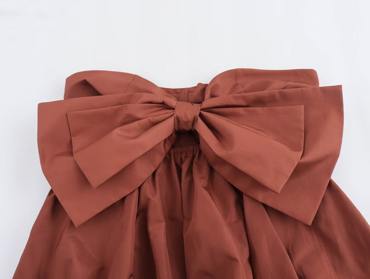 Strapless Oversized Bow Front Pleated A-Line Mini Dress 3