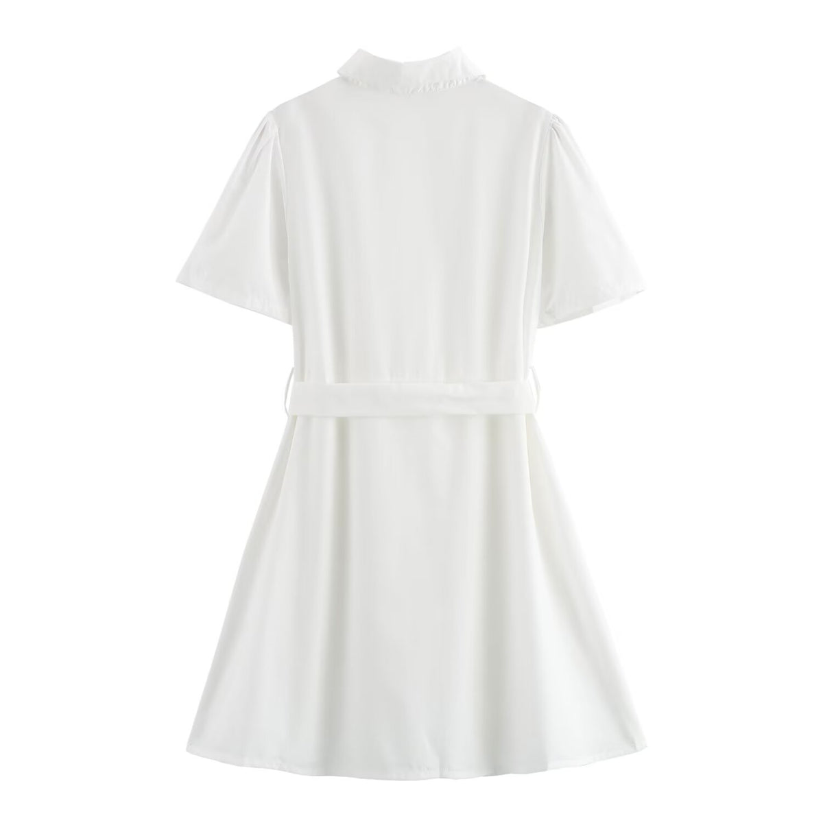 Collared Short Sleeve Belted Tie Waist Mini Shirt Dress 3