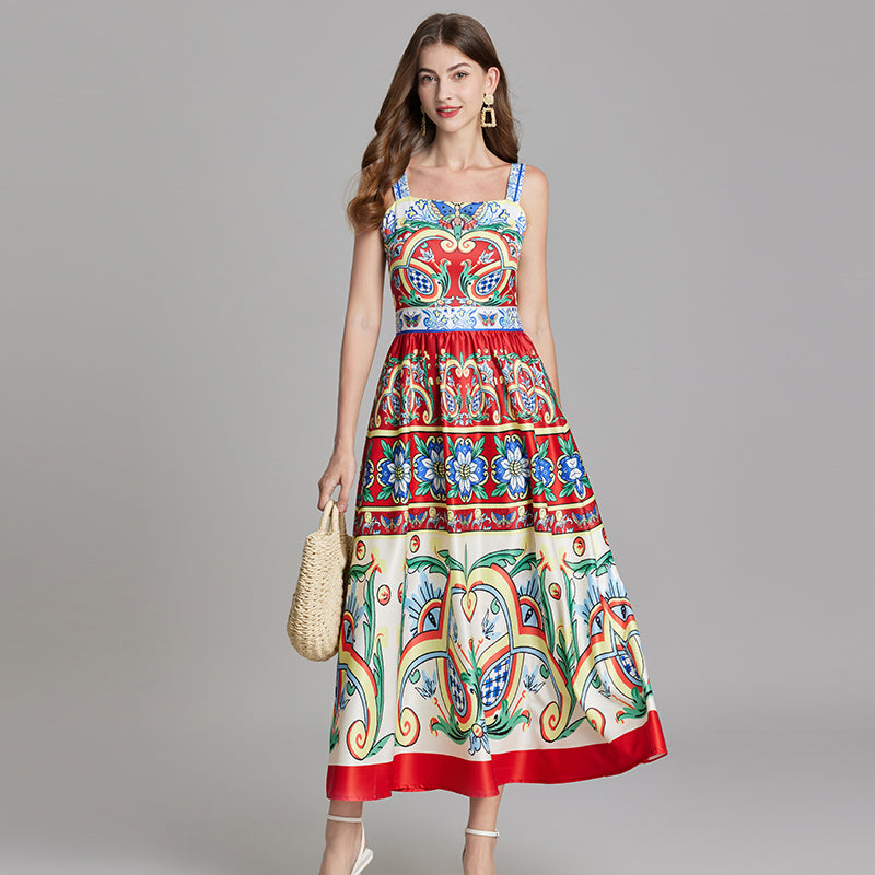 Graceful Printed Sleeveless A Line Maxi Dress