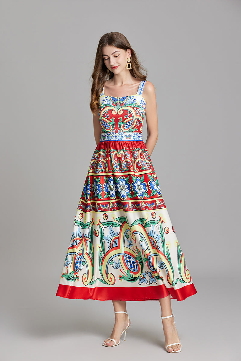 Graceful Printed Sleeveless A Line Maxi Dress