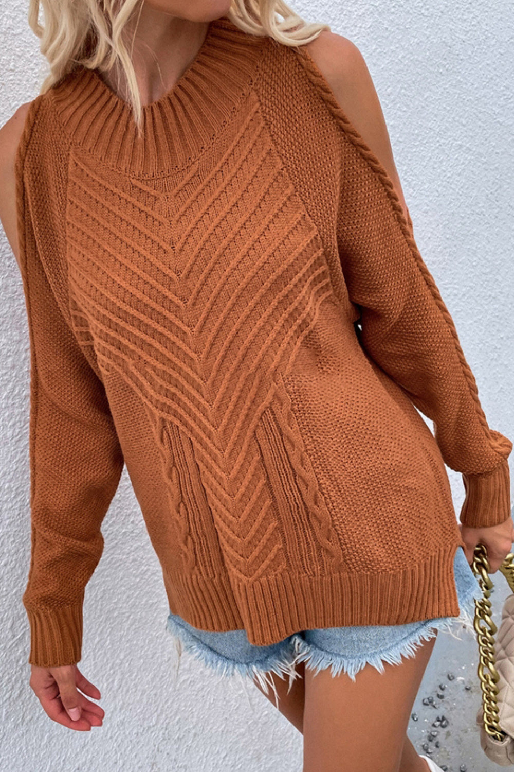 Solid Color Knitted Round Neck Twisted Sweater