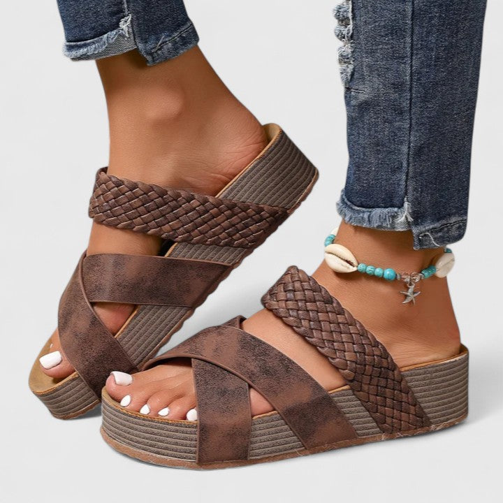 Cross Strap Woven Platform Slide Sandals
