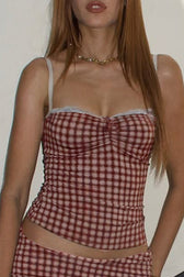 Gingham Lace Trim Panel Cami Top