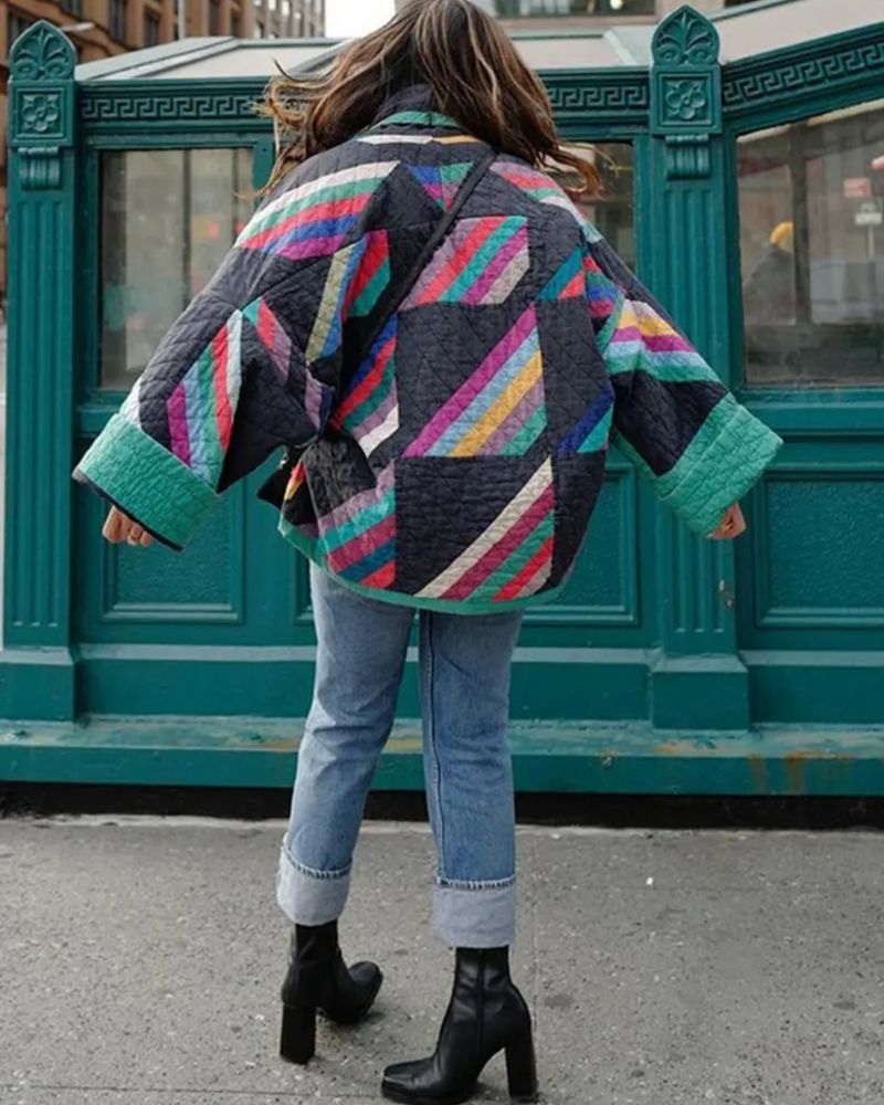 Patchwork Quilted Open Front Jacket