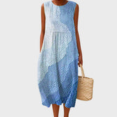 Plaid Sleeveless Tiered Linen Look Midi Dress 3