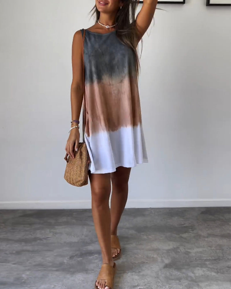 Josie - Gradient Tie Dye Print Mini Dress Grey