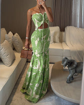 Strapless Cut Out Shirred Mermaid Maxi Dress 2