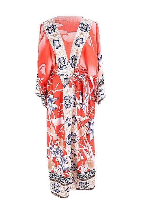 Floral Print Belted Cardigan