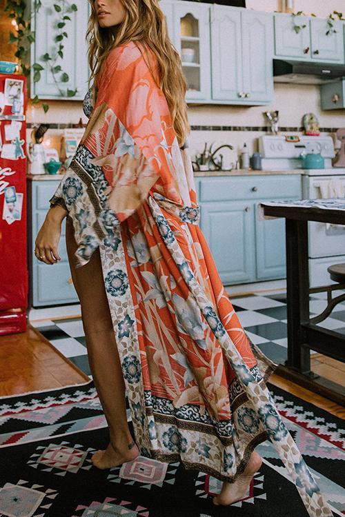 Floral Print Belted Cardigan