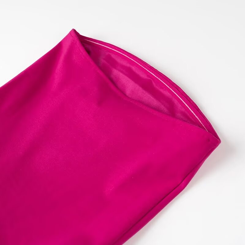 Tube Top Irregular Asymmetric Slim Fit Ruffled Stitching Mini Dress Rose Red