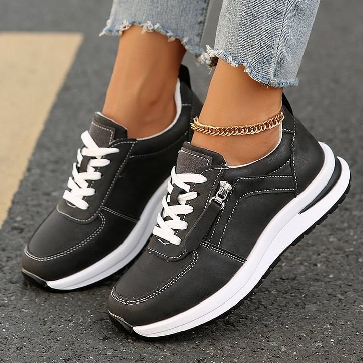 Lace Up Side Zip Glitter Platform Sneakers