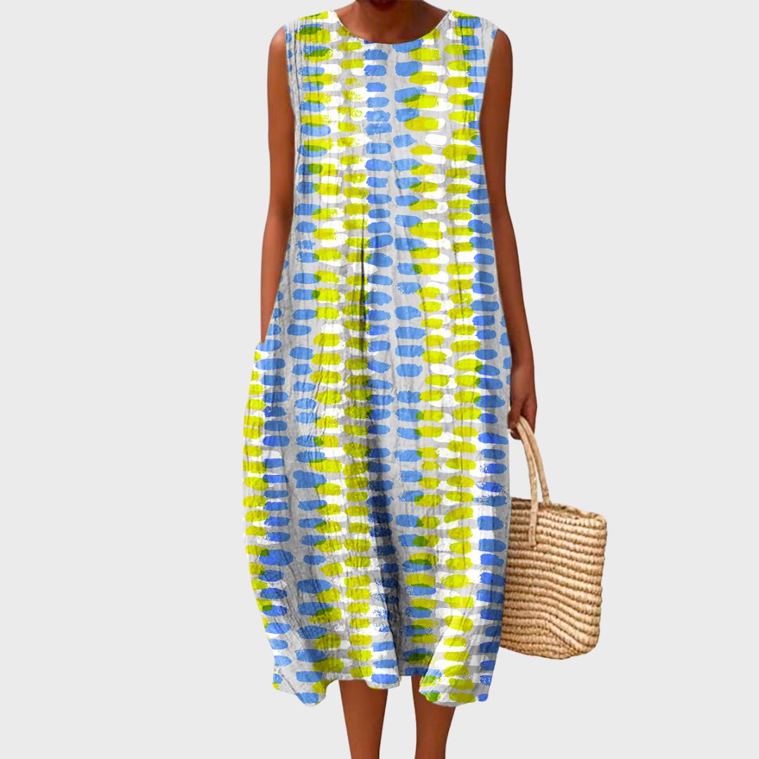 Plaid Sleeveless Tiered Linen Look Midi Dress 2