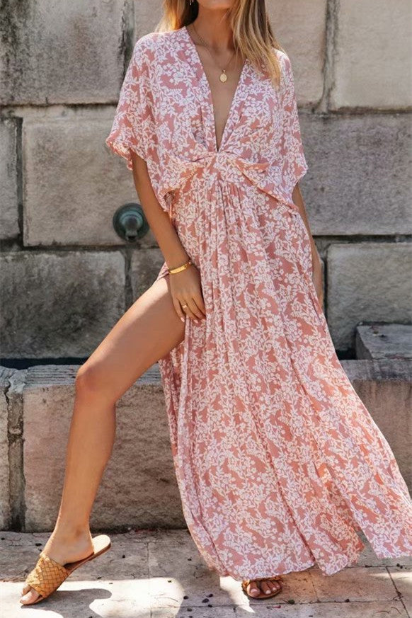 Side Split V-neck Bat Sleeve Dress