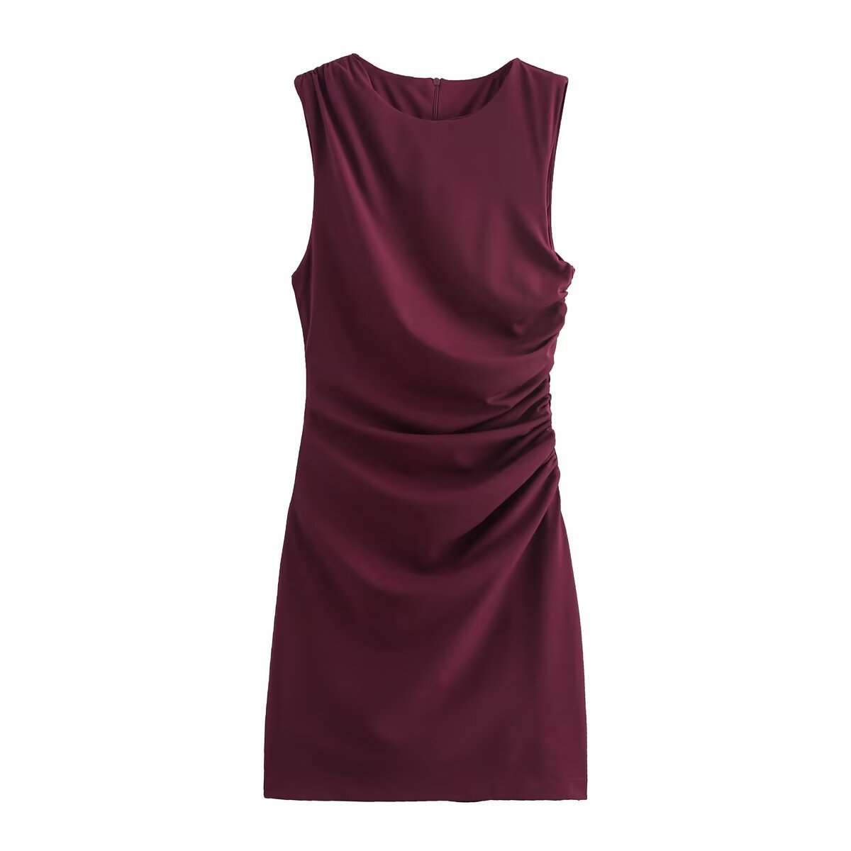 Crew Neck Sleeveless Side Ruched Bodycon Mini Dress