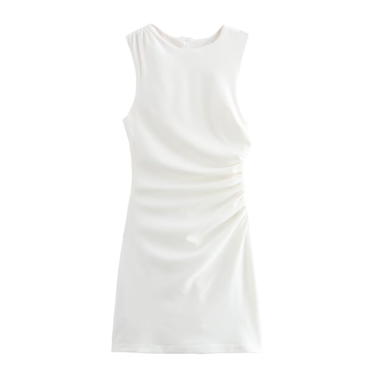 Crew Neck Sleeveless Side Ruched Bodycon Mini Dress 9