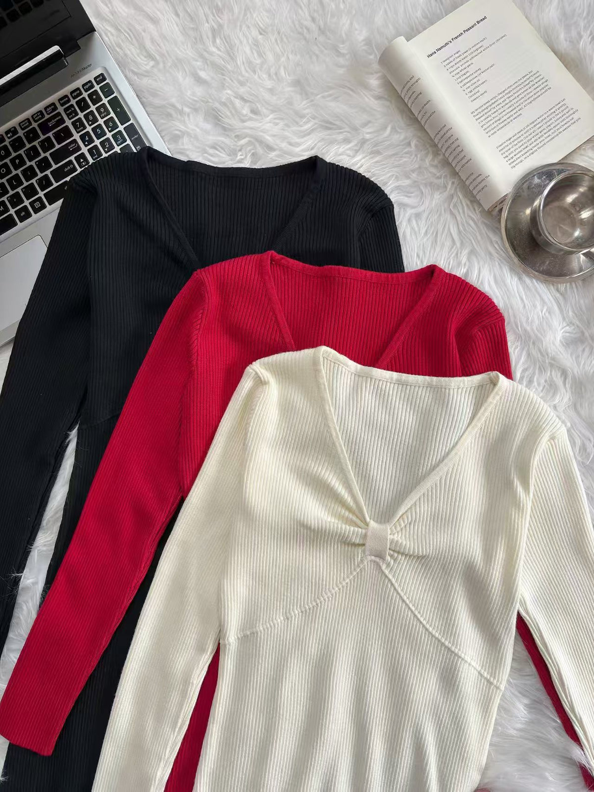 Women Spring And Autumn Long Sleeved V Neck Split Dress