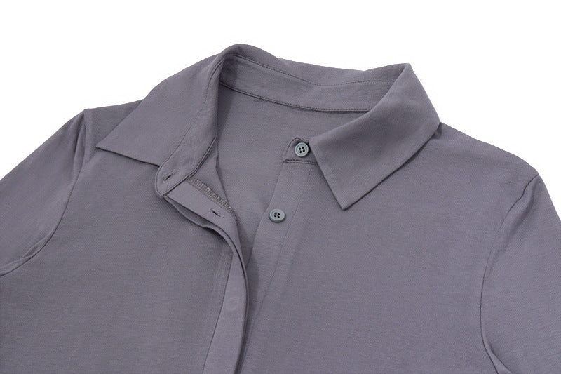 Sheer Knit Polo Collar Half Button Long Sleeve Wrap Tie Bodycon Mini Dress 8