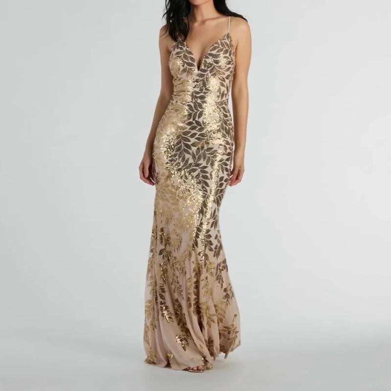 Maxi Dress Fashionable All Match Sequined Chic Backless Spaghetti Straps Dress
