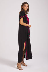 Embroidered V-Neck Short Sleeve Kaftan Maxi Dress 27