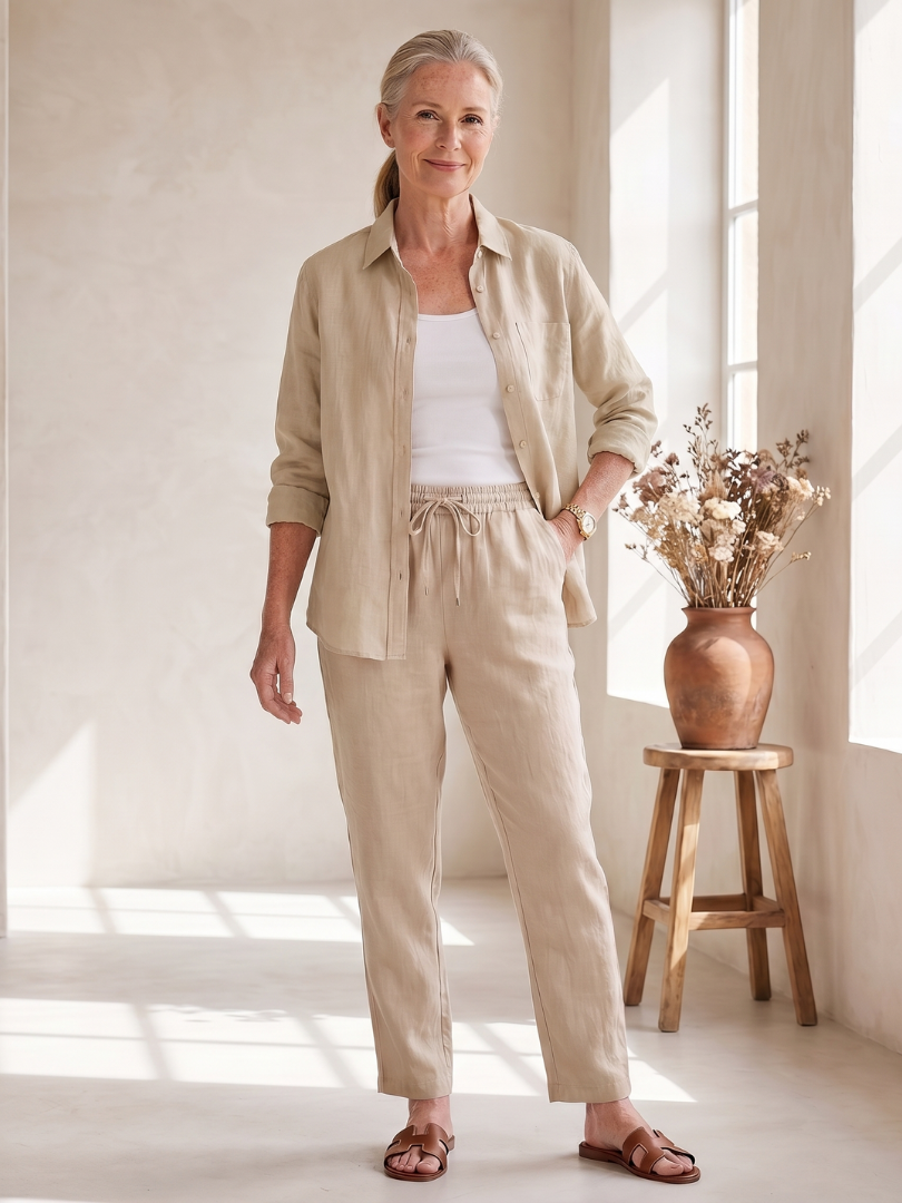 Long Sleeve Shirt and Tapered Pants Two Piece Set