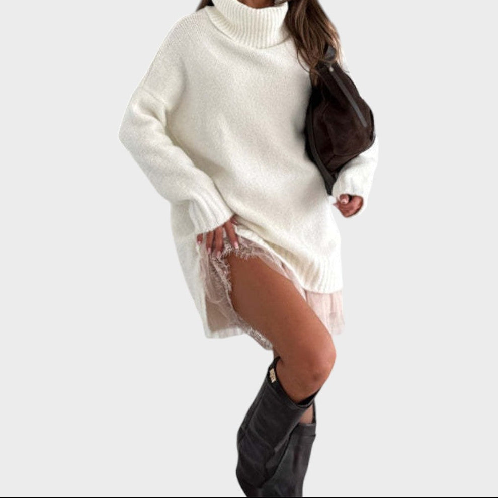 Turtleneck Oversized Sweater and Lace Slip Dress Two Piece Set