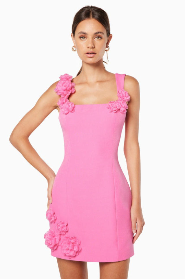 Floral Appliqué Square Neck Sleeveless Bodycon Mini Dress