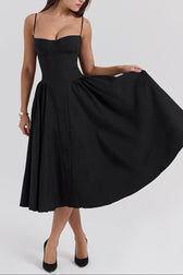 Square Neck Cap Sleeve Fit and Flare Midi Dress 30