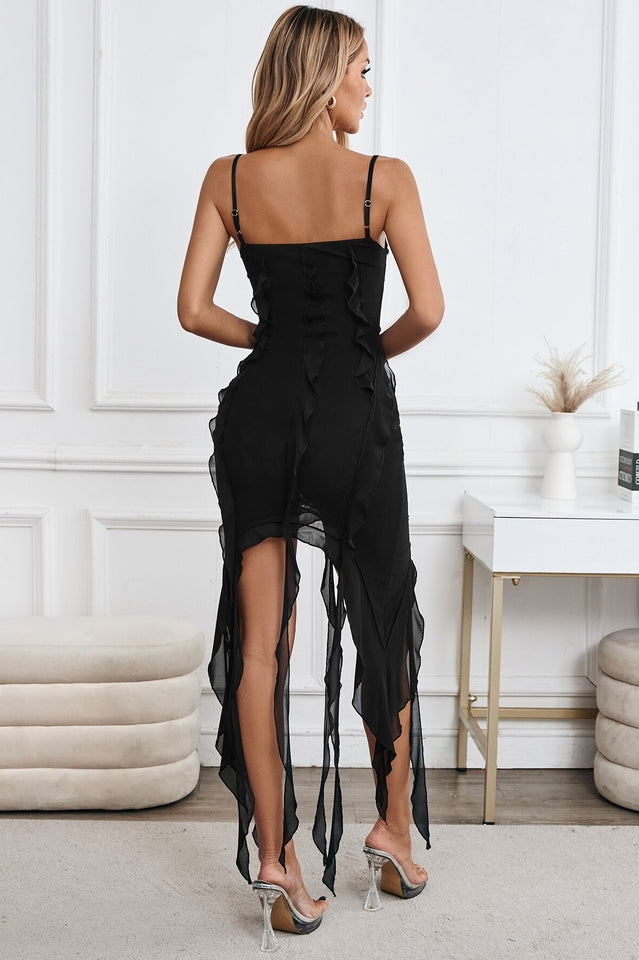 Spaghetti Strap Ruffle Asymmetric Bodycon Mini Dress 6