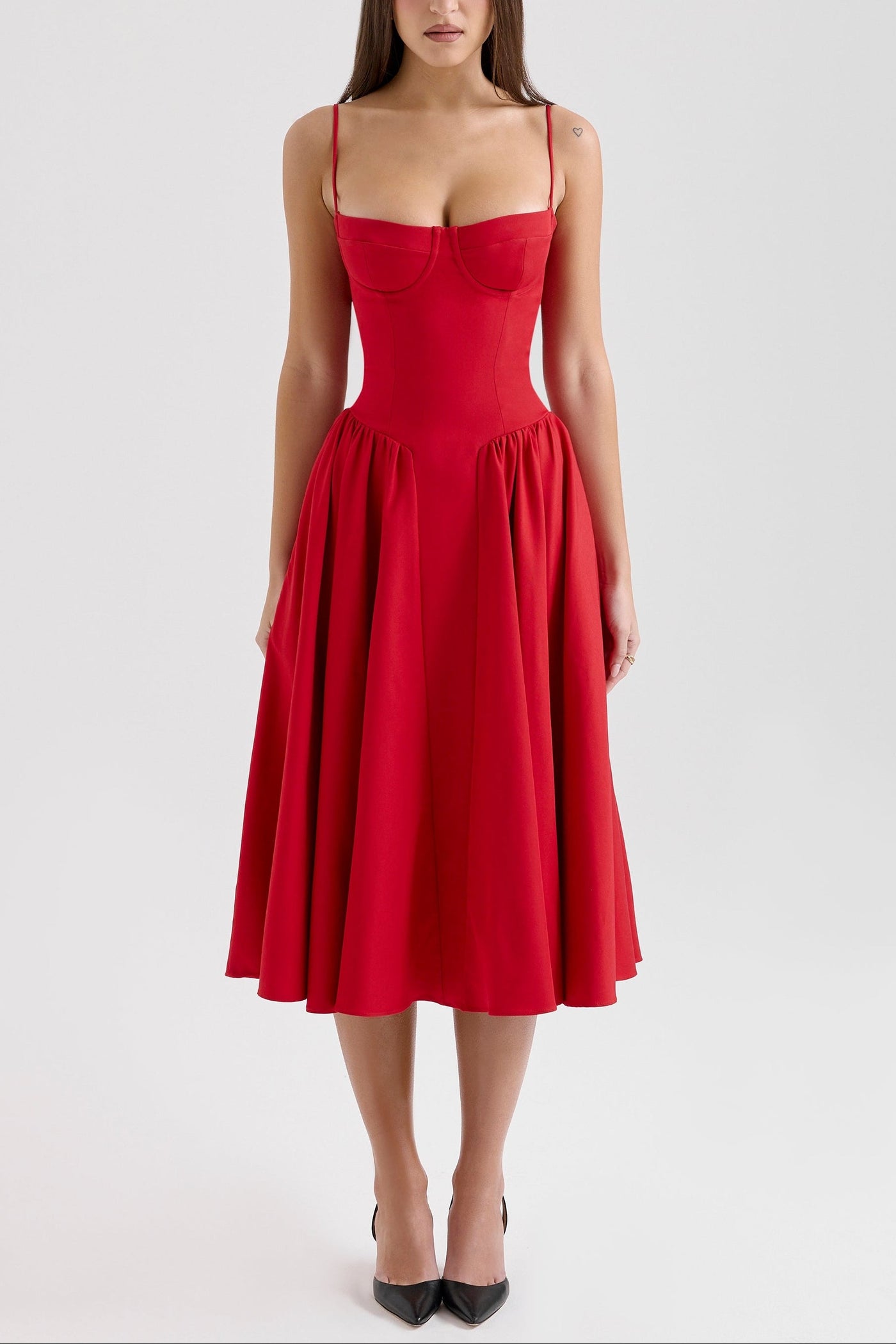 Square Neck Cap Sleeve Fit and Flare Midi Dress 11