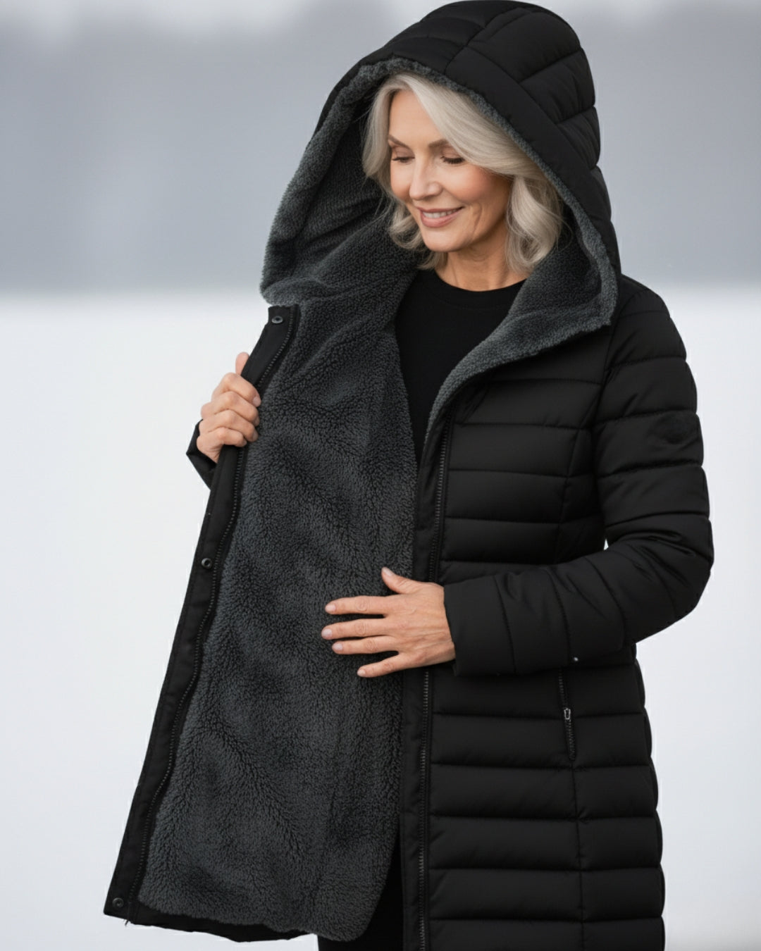 Hooded Faux Fur Lined Quilted Longline Puffer Coat