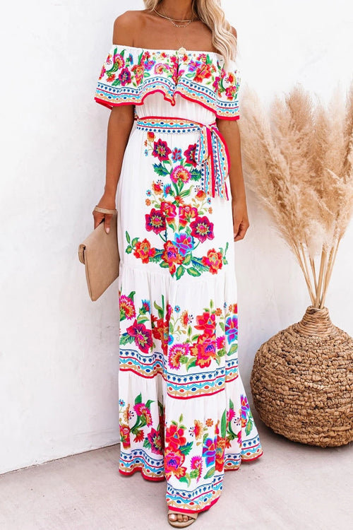 Lost In The Moment Boho Print Maxi Dress - 4 Colors White