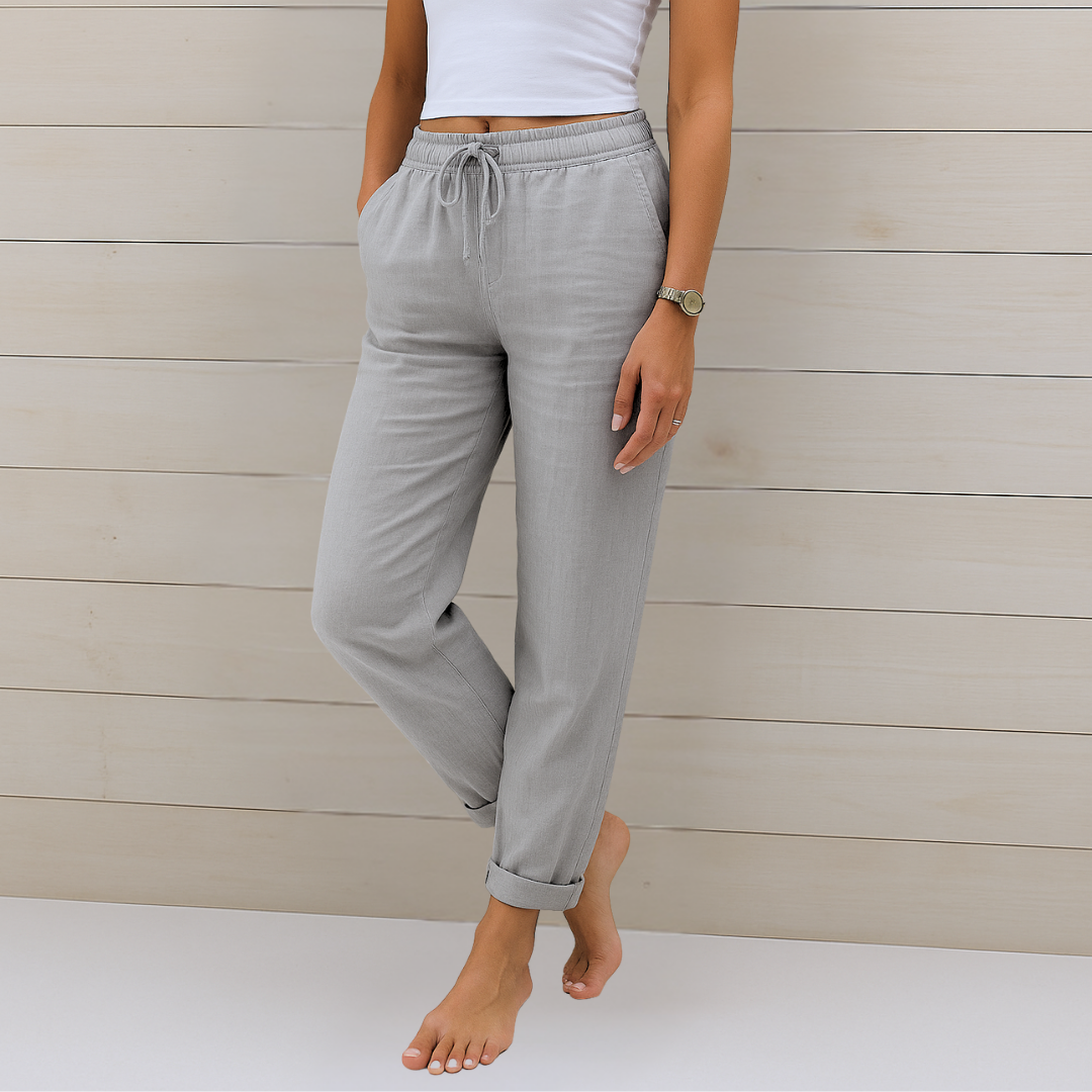 High Waist Drawstring Linen Look Tapered Pants
