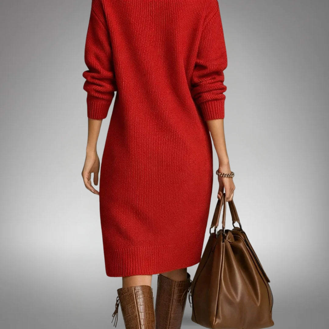 Turtleneck Long Sleeve Knit Midi Sweater Dress