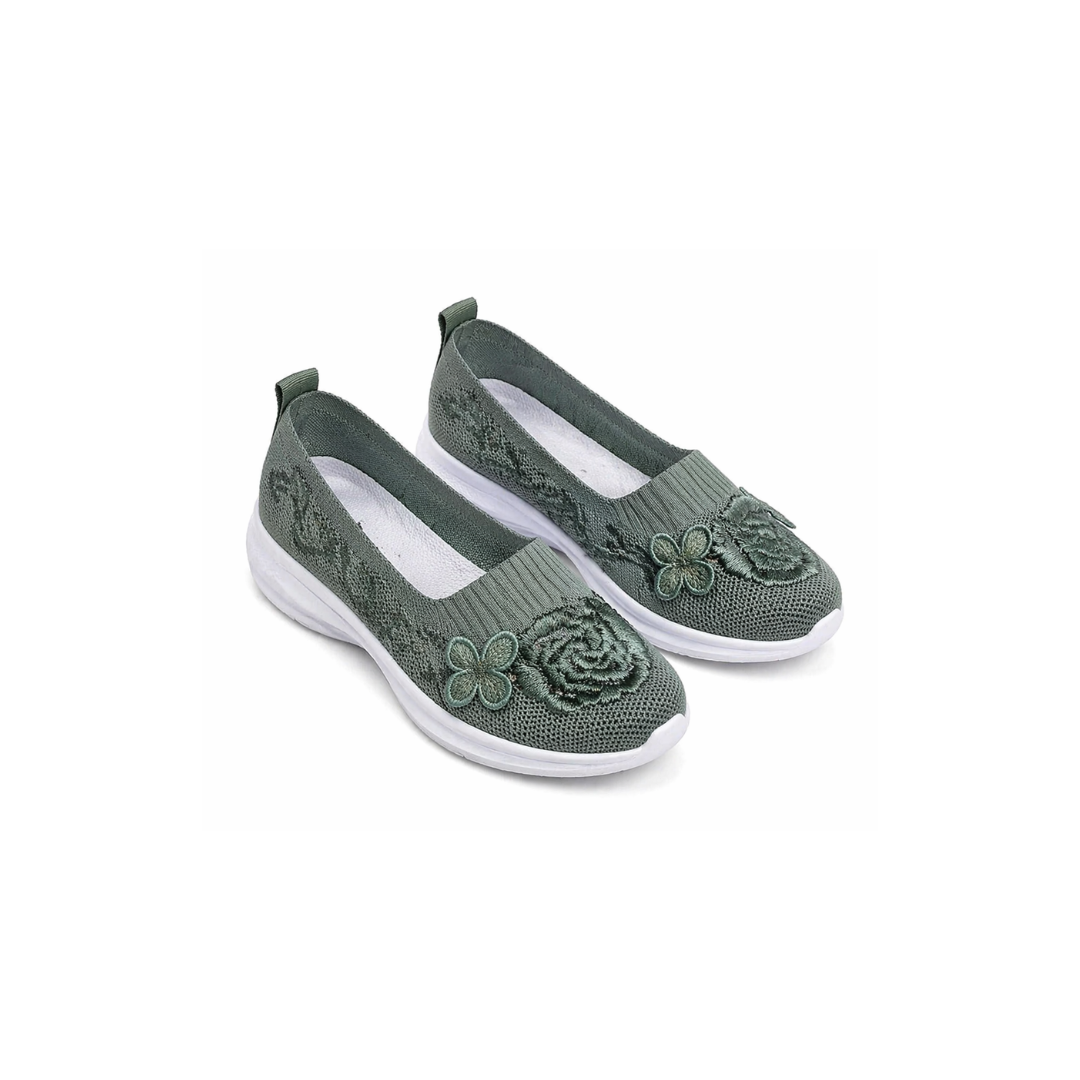 Floral Appliqué Knit Slip On Flats
