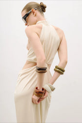 High Neck Twist Front Cut Out Reception Dress