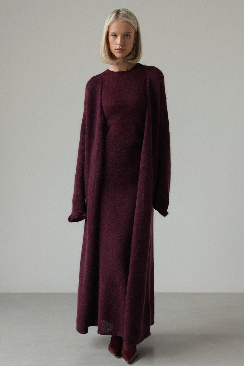 Longline Open Front Cardigan and Crew Neck Knit Maxi Dress Two Piece Set 5