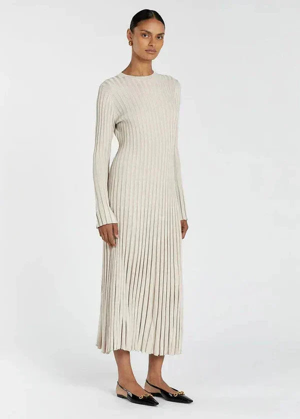 Pleated Parisian Ribbed Midi Dress