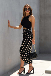 Polka Dot Drawstring Midi Skirt