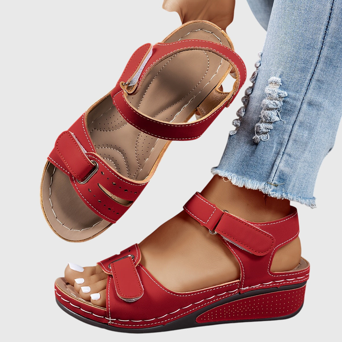 Open Toe Adjustable Strap Slingback Wedge Sandals