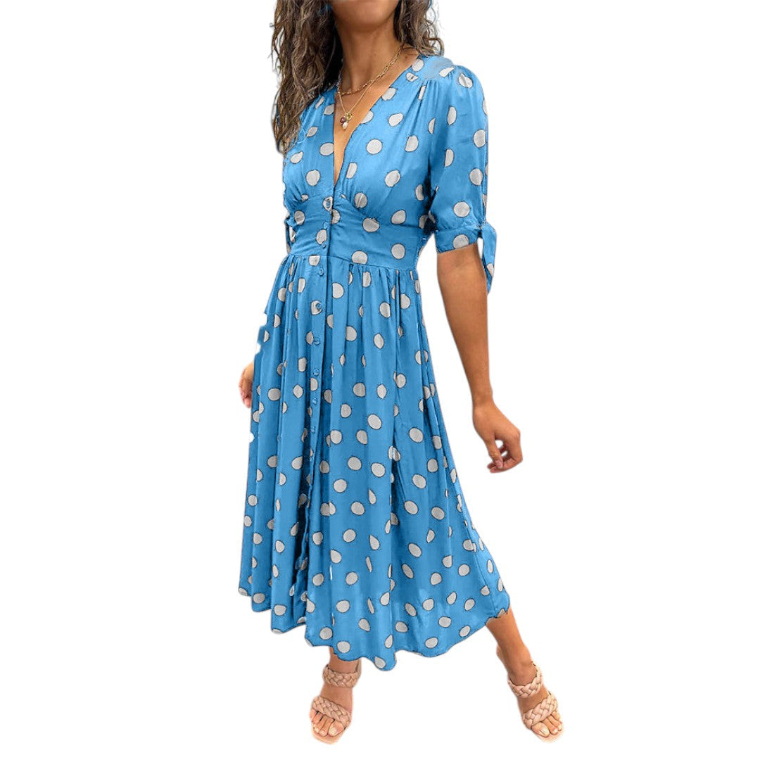 Monique™ | Elegant Polka Dot Dress Light Blue