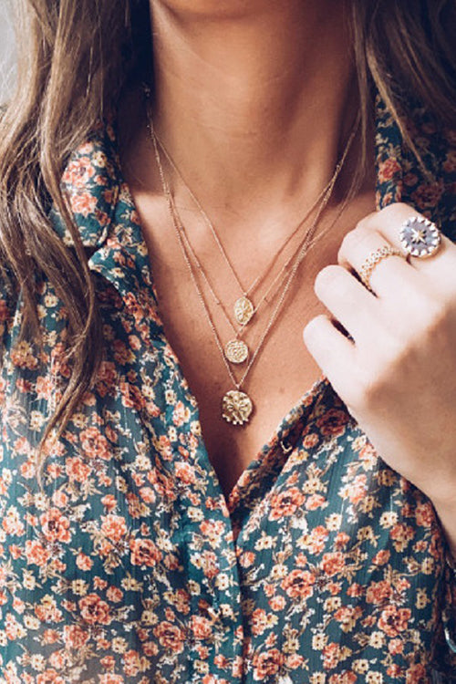 Print Button Long Sleeve Blouse