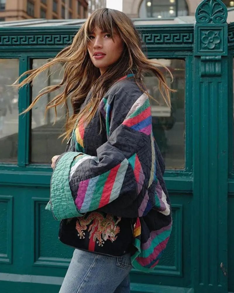 Patchwork Quilted Open Front Jacket