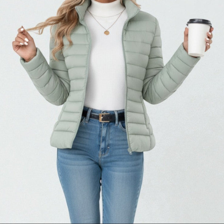 Stand Collar Zip Front Lightweight Quilted Puffer Jacket