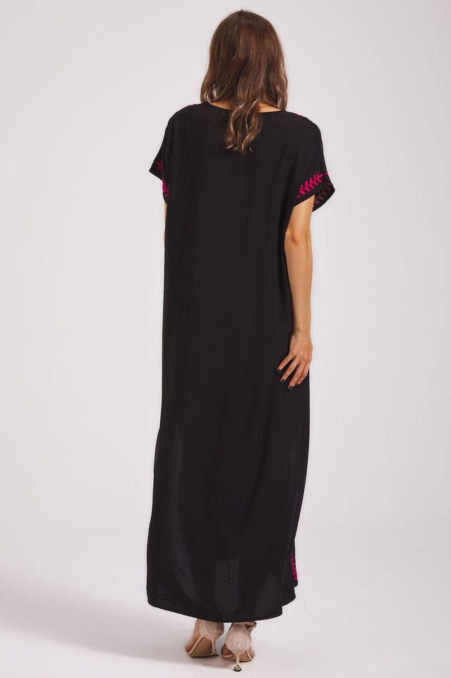 Embroidered V-Neck Short Sleeve Kaftan Maxi Dress 28