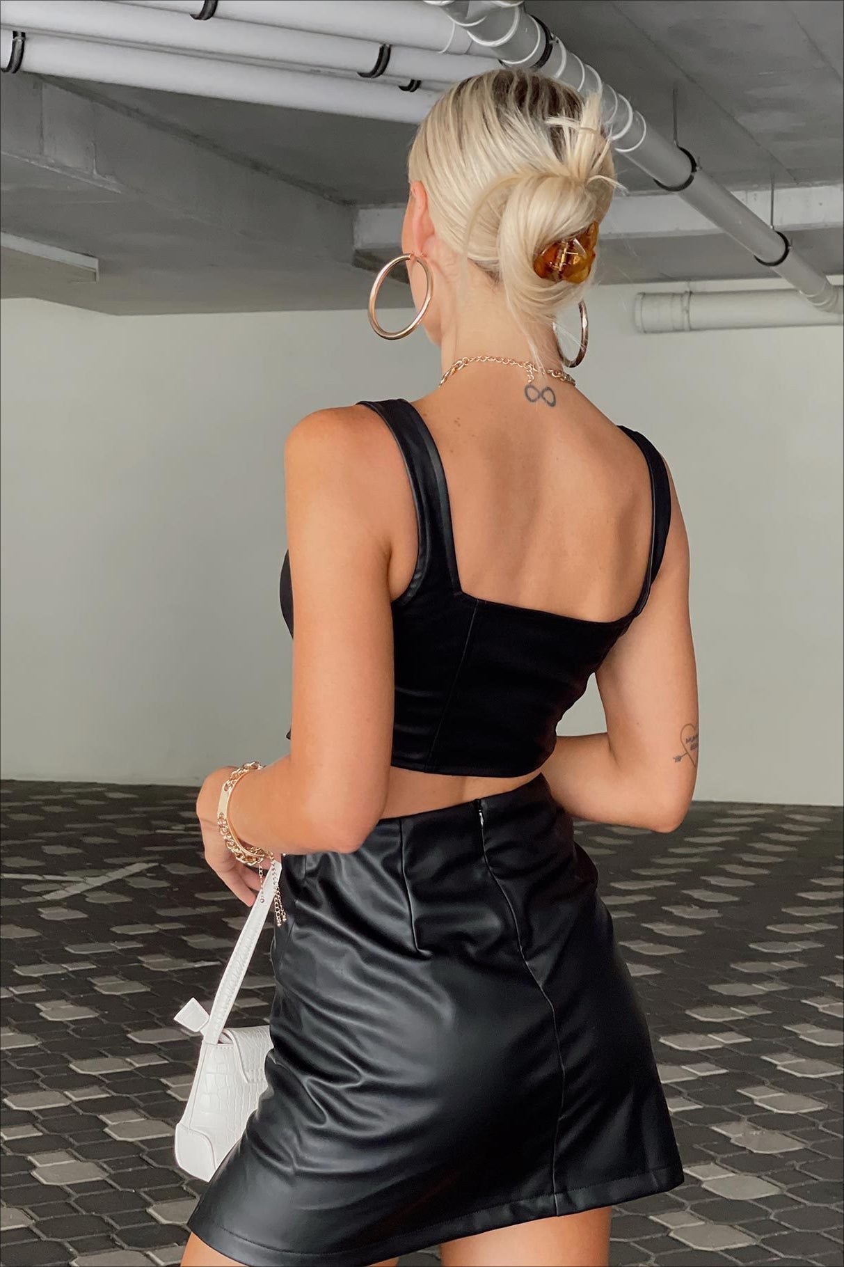 Leather Bodycon Slit Mini Skirt