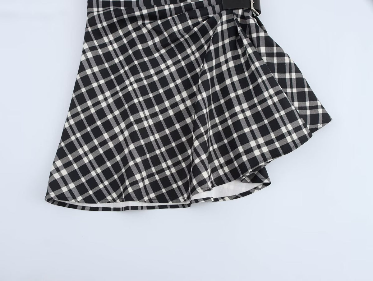 Women Clothing Autumn Winter Street Design Plaid Velvet Dress